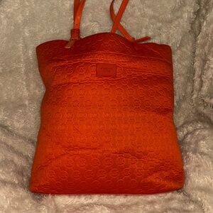 Michael Kors Tangerine Orange, Jet Set quilted large tote.